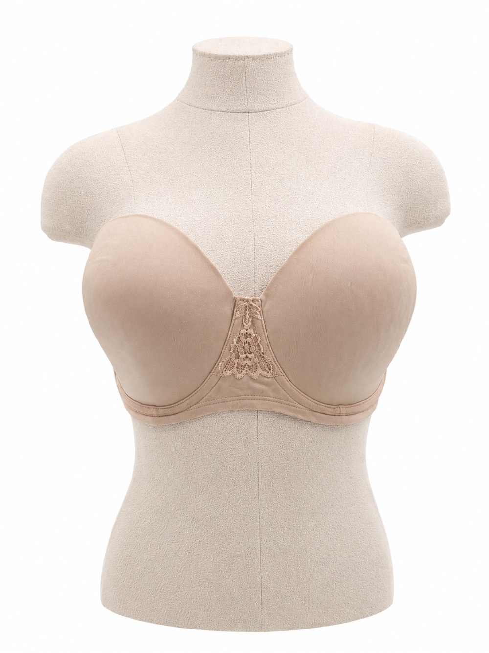 Vanity Fair Strapless Bra Size 36DD Beige Tan Lace